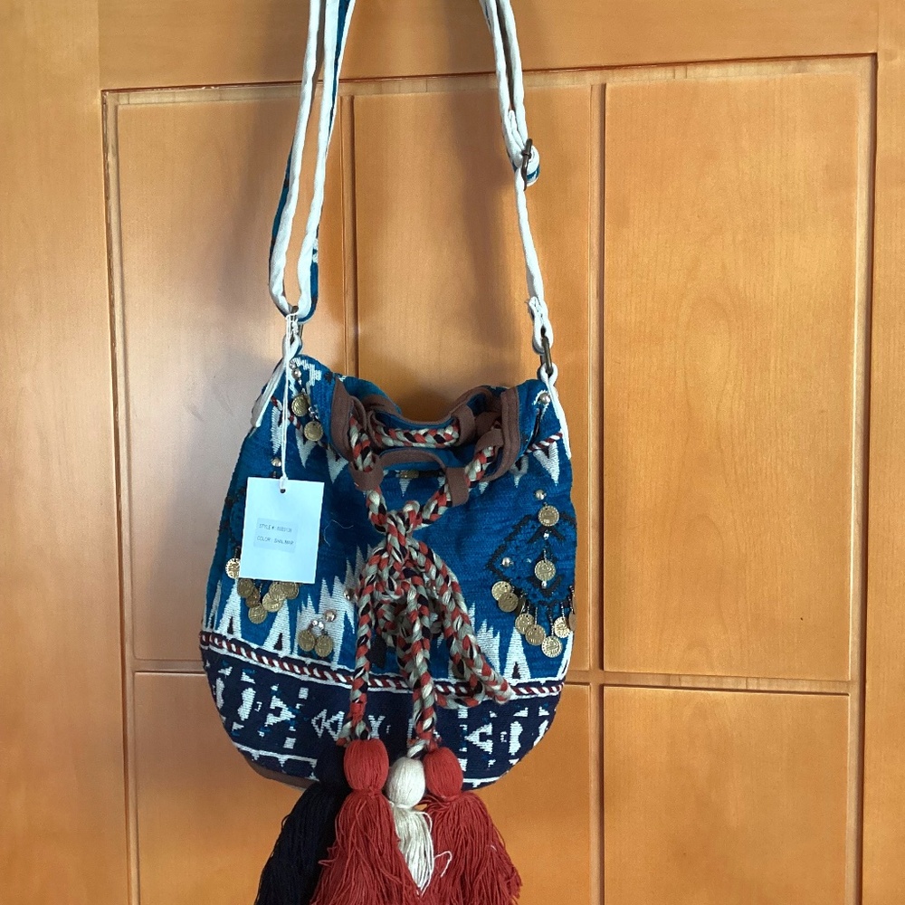 Boho cloth and tassled beach bag